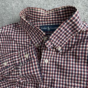 Ralph Lauren Red White Blue Checkered Button Down Shirt Preppy Size XL Men's
